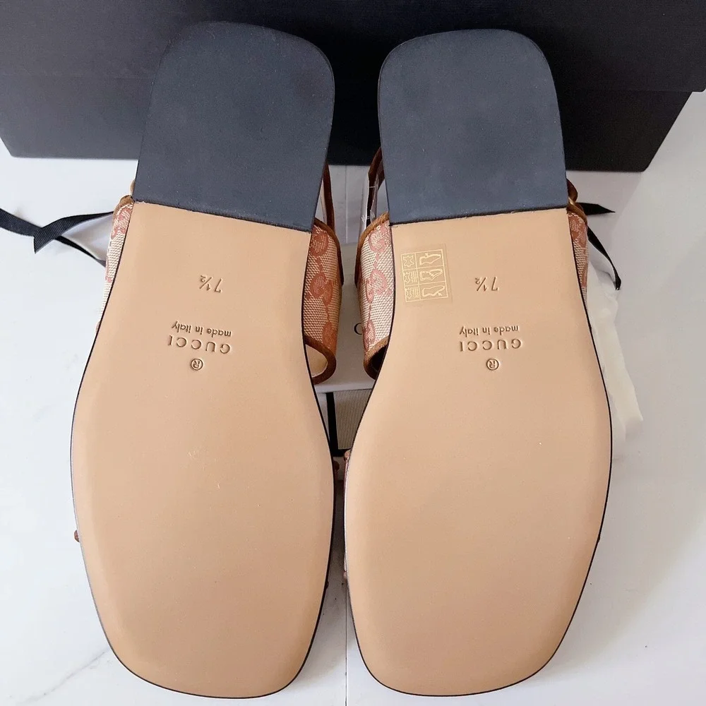 Gucci GG LOGO Monogram Wide Strap Sandal Brown/ Beige Canvas Mens UK 7.5 US 8